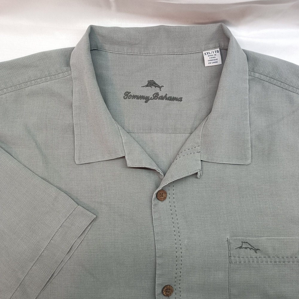 Tommy Bahama IslandZone Mens XXL Tall Silk Blend Camp Shirt Gray Beach Casual